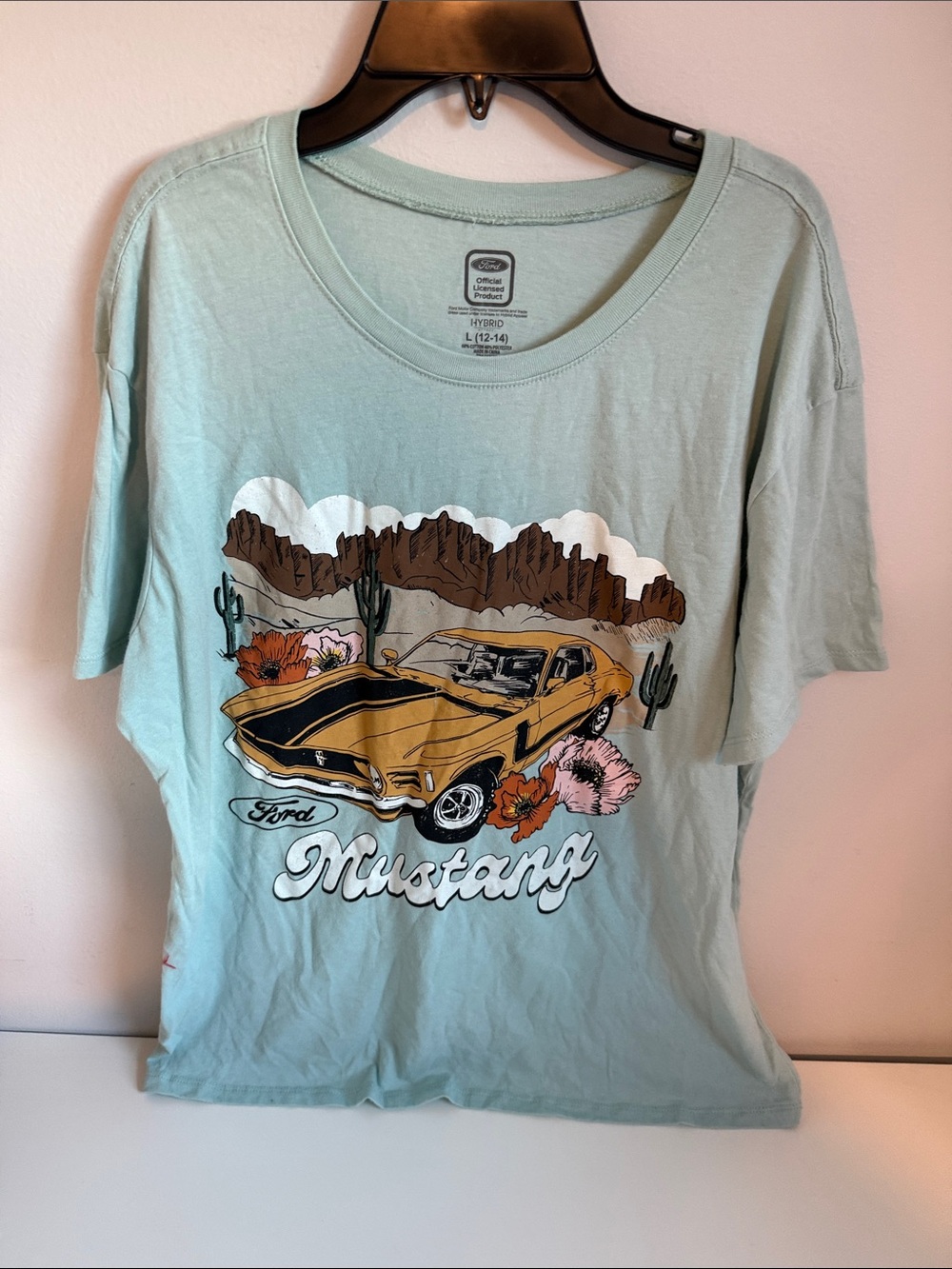 Official Ford Mint Green Tee with Yellow Mustang Graphic
